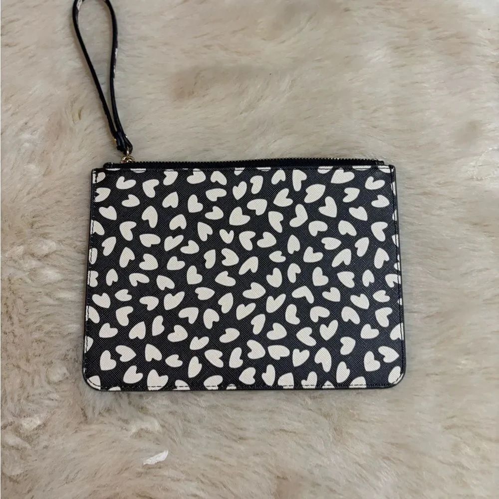 Ann Taylor Leopard Heart Pattern Wristlet in Black and White